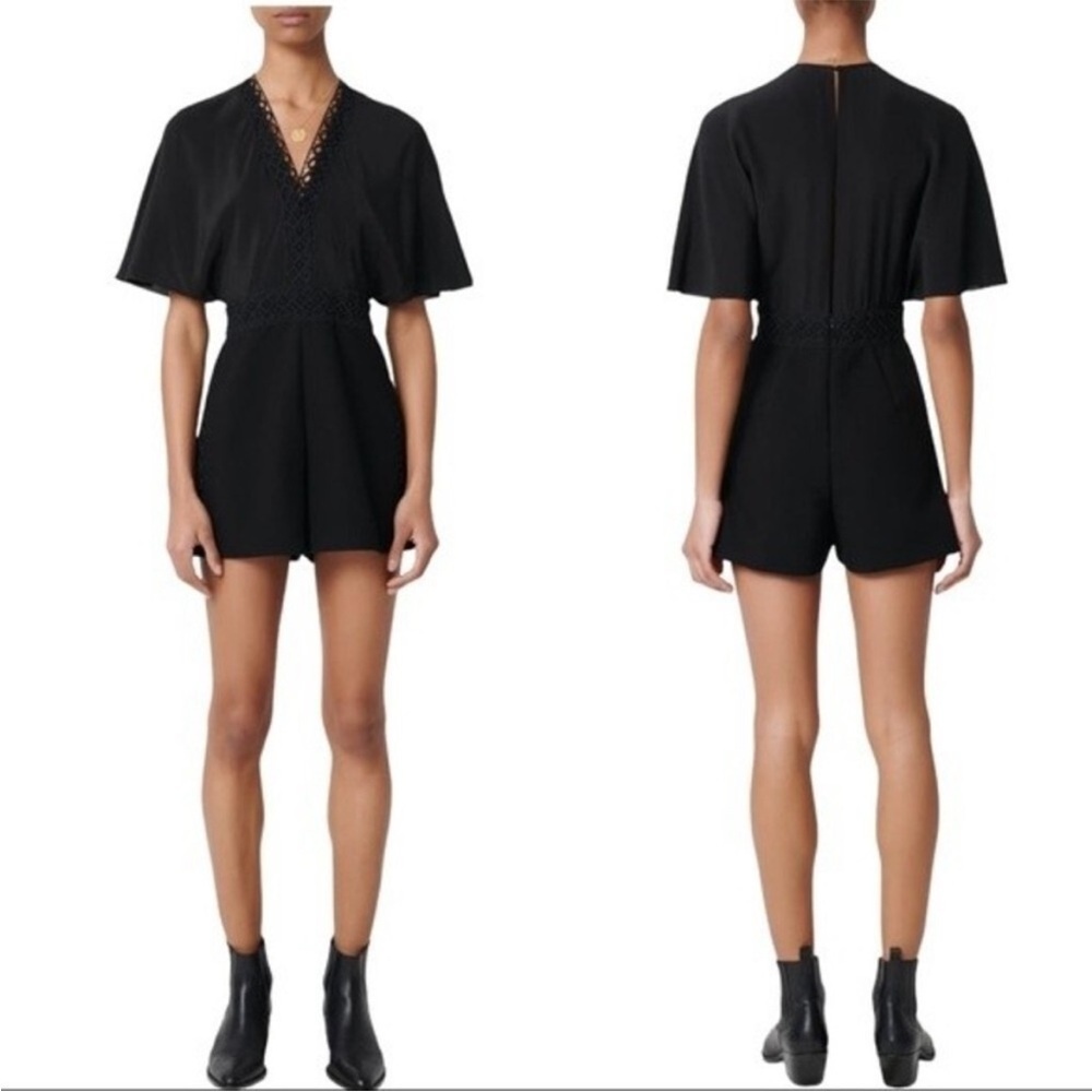 Maje Idelle Lace Trim Romper in‎ Black Size 40 /M